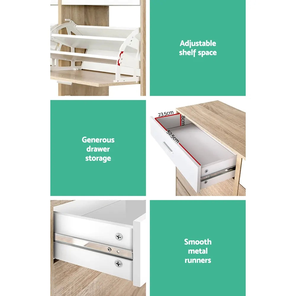 Artiss Shoe Rack Cabinet 36 Pairs Adjustable Shelves Pine Sara - Image 8