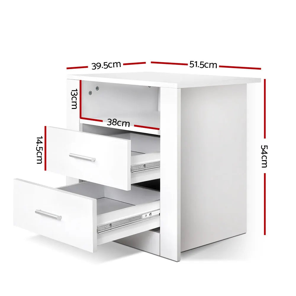 Artiss Bedside Table 2 Drawers with Shelf - TARA White - Image 2