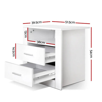 Artiss Bedside Table 2 Drawers with Shelf - TARA White - Image 2
