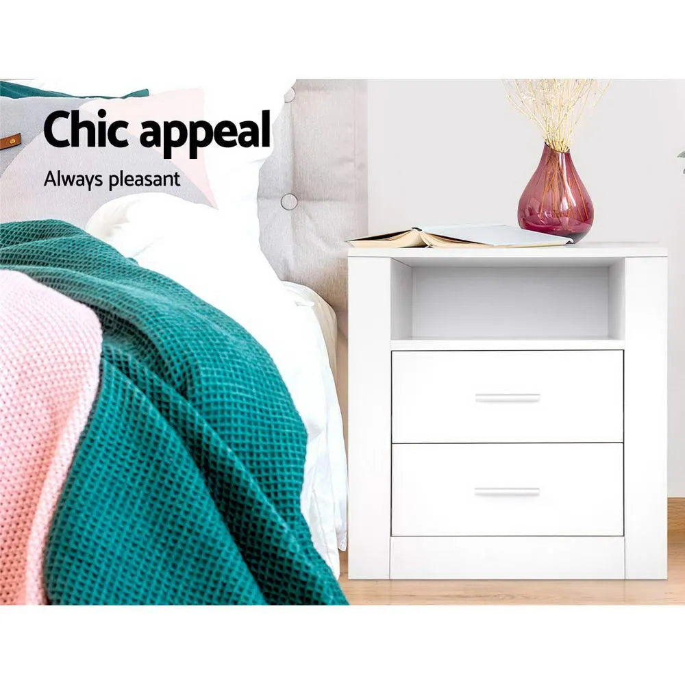 Artiss Bedside Table 2 Drawers with Shelf - TARA White - Image 3