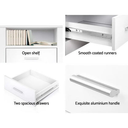 Artiss Bedside Table 2 Drawers with Shelf - TARA White - Image 4