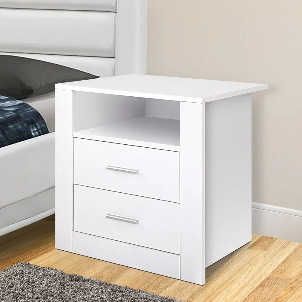 Artiss Bedside Table 2 Drawers with Shelf - TARA White - Image 7