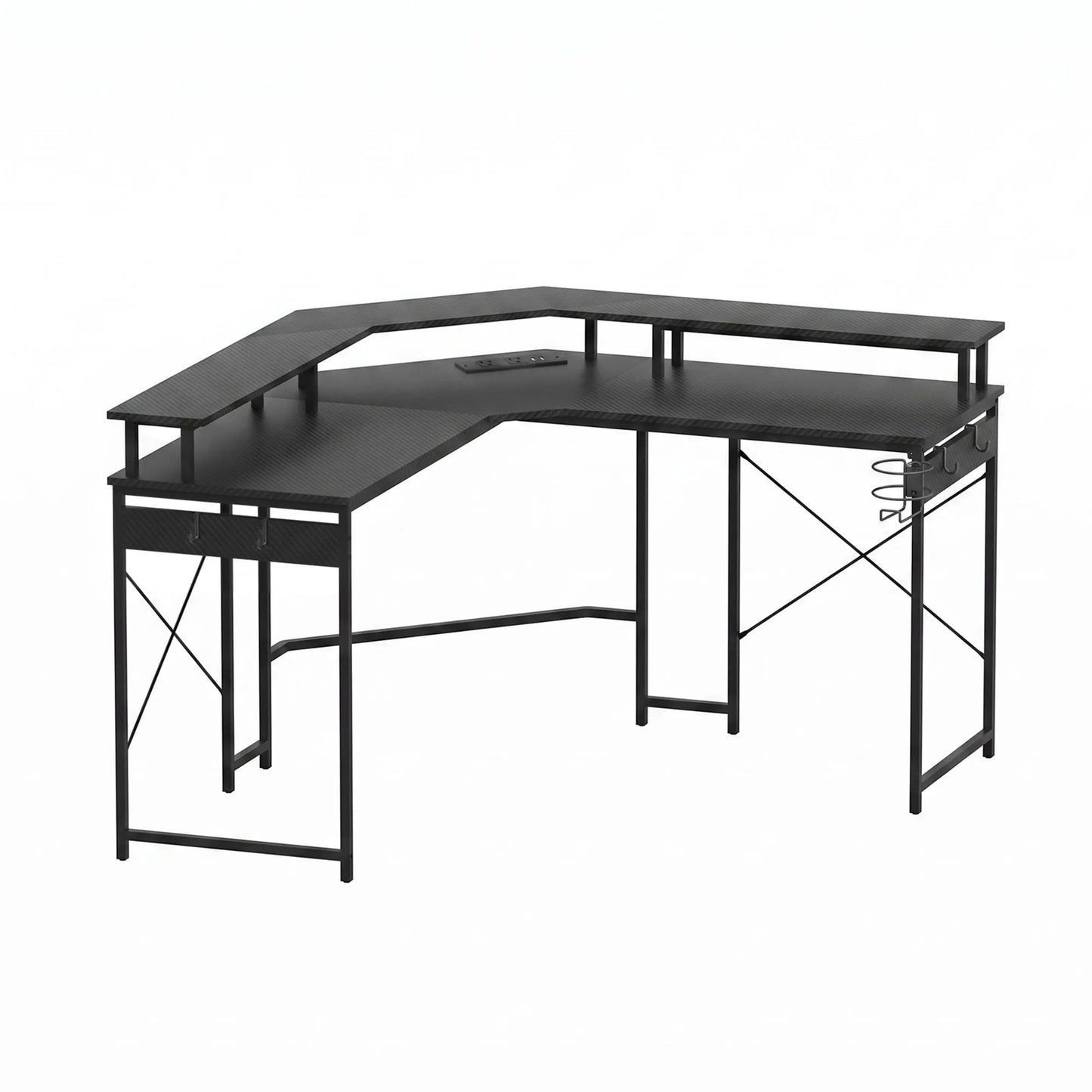 Artiss L-Shape Gaming Desk Computer Desks RGB LED Power Outlet 130cm Black - Image 3