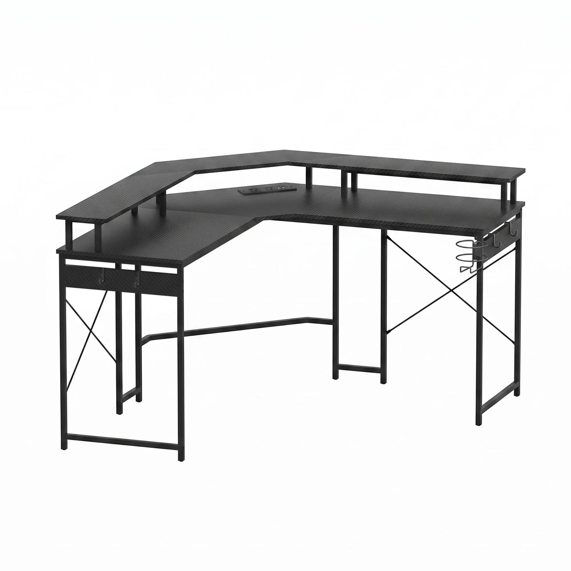 Artiss L-Shape Gaming Desk Computer Desks RGB LED Power Outlet 130cm Black - Image 3
