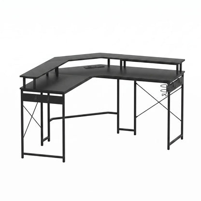 Artiss L-Shape Gaming Desk Computer Desks RGB LED Power Outlet 130cm Black - Image 3