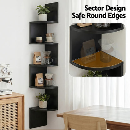 Artiss Wall Shelf Bookshelf Corner Floating 5-Tier Black - Image 7