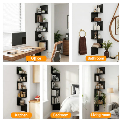 Artiss Wall Shelf Bookshelf Corner Floating 5-Tier Black - Image 8