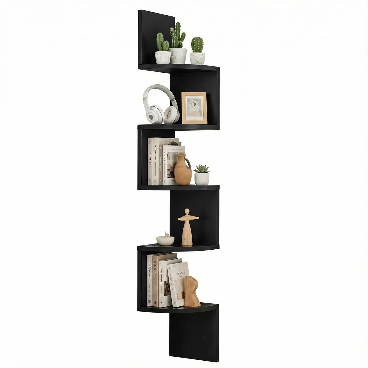 Artiss Wall Shelf Bookshelf Corner Floating 5-Tier Black - Image 9