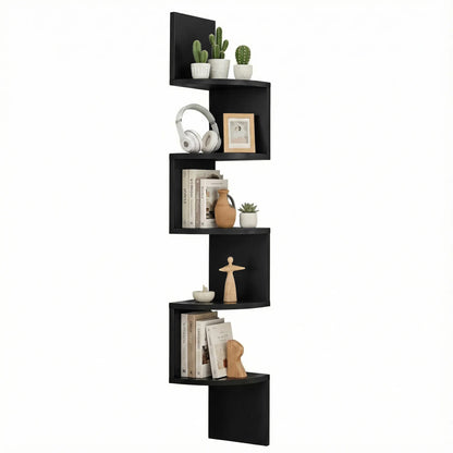 Artiss Wall Shelf Bookshelf Corner Floating 5-Tier Black - Image 9