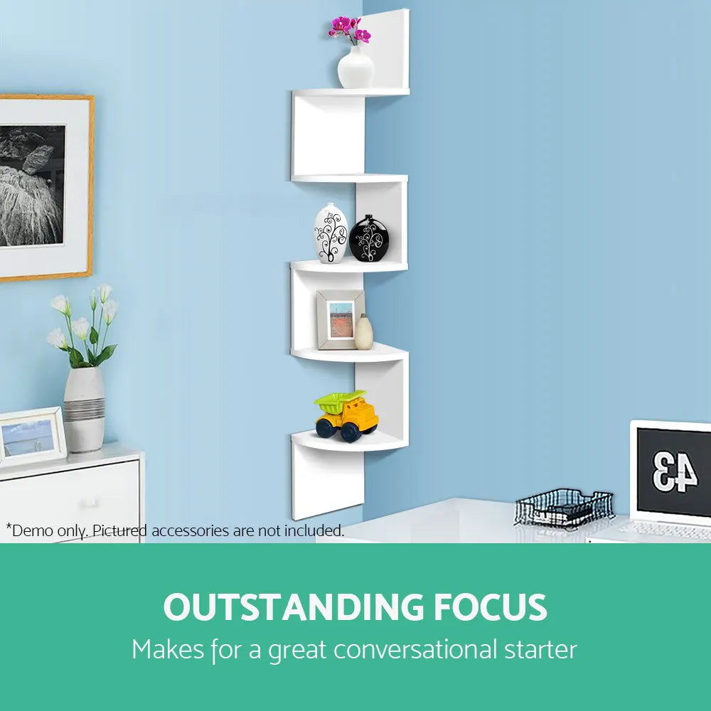 Artiss Wall Shelf Corner Floating 5-Tier White - Image 5