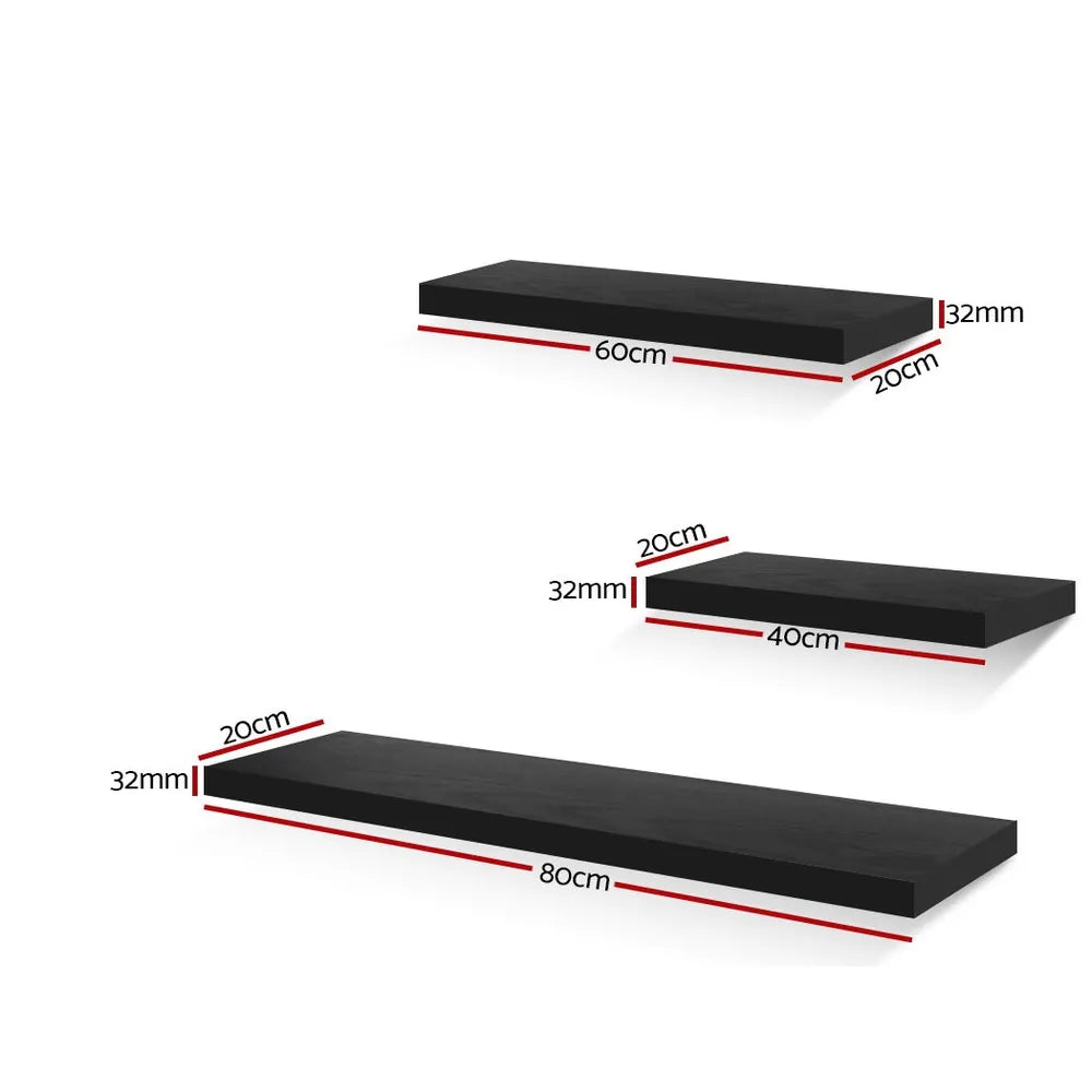 Artiss Floating Wall Shelf Set of 3 Black - Image 2