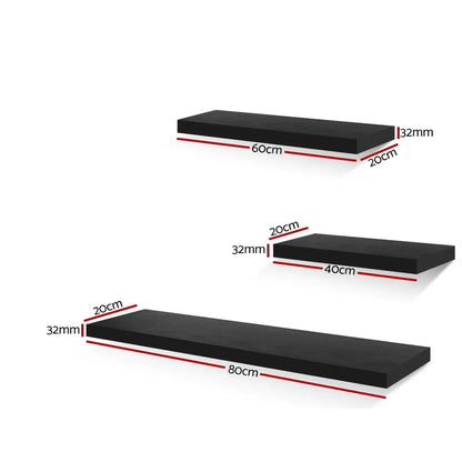 Artiss Floating Wall Shelf Set of 3 Black - Image 2