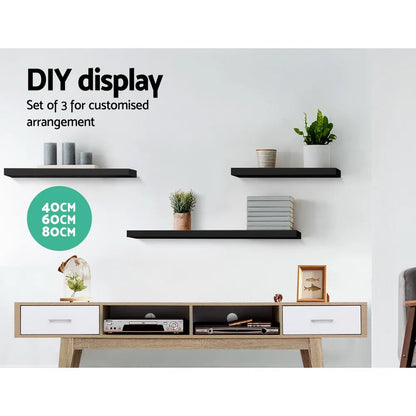 Artiss Floating Wall Shelf Set of 3 Black - Image 3