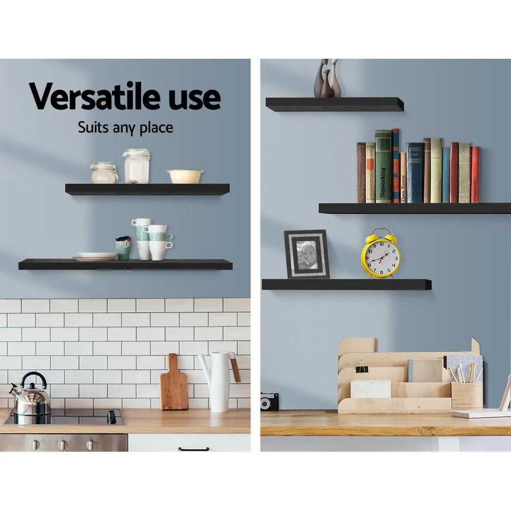 Artiss Floating Wall Shelf Set of 3 Black - Image 5