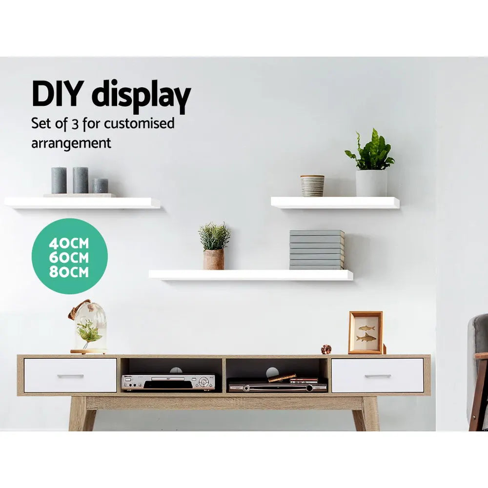 Artiss Floating Wall Shelf Set of 3 White - Image 3