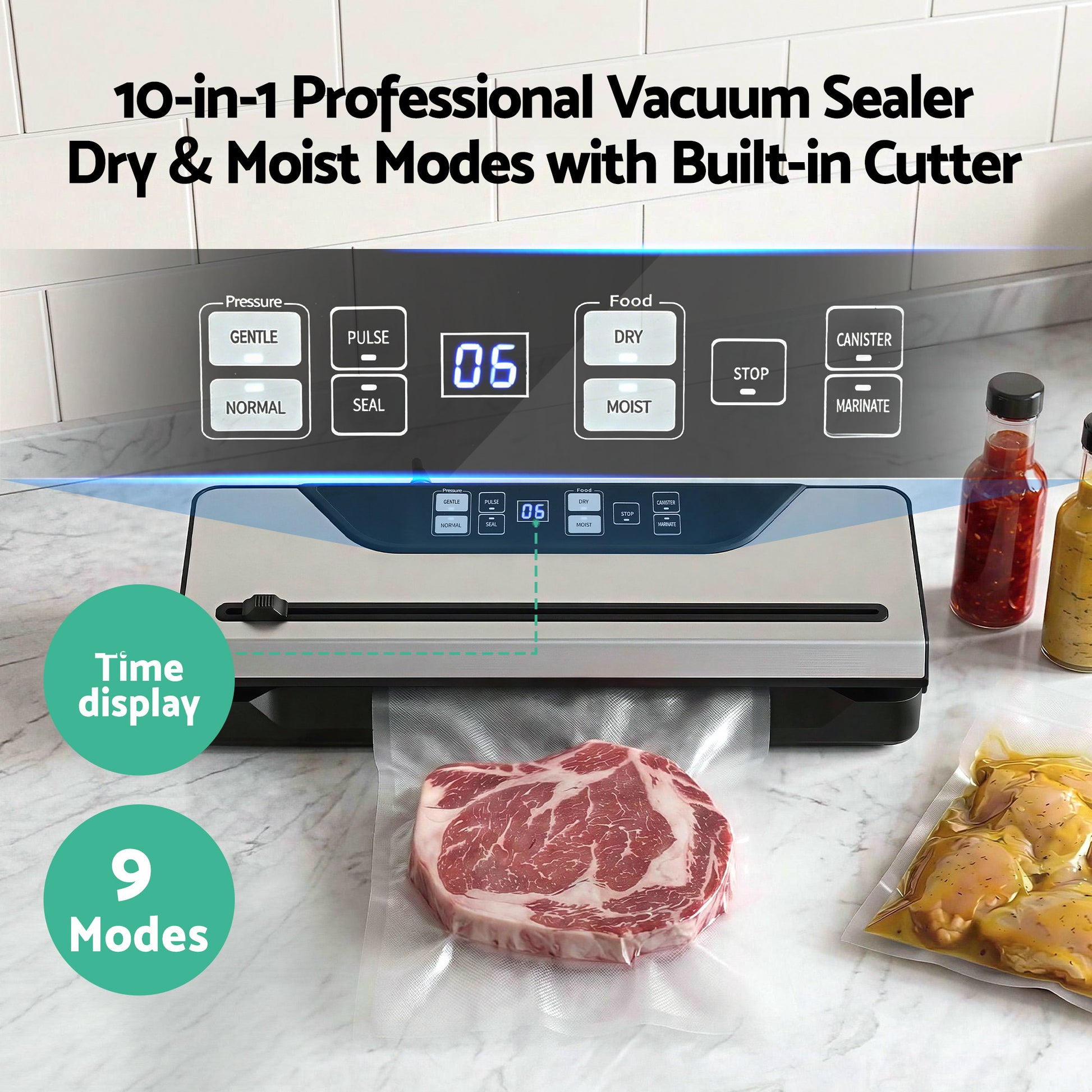 Devanti Food Vacuum Sealer Machine Auto Seal Slide Cutter 9 Modes Marinate Black - Image 4