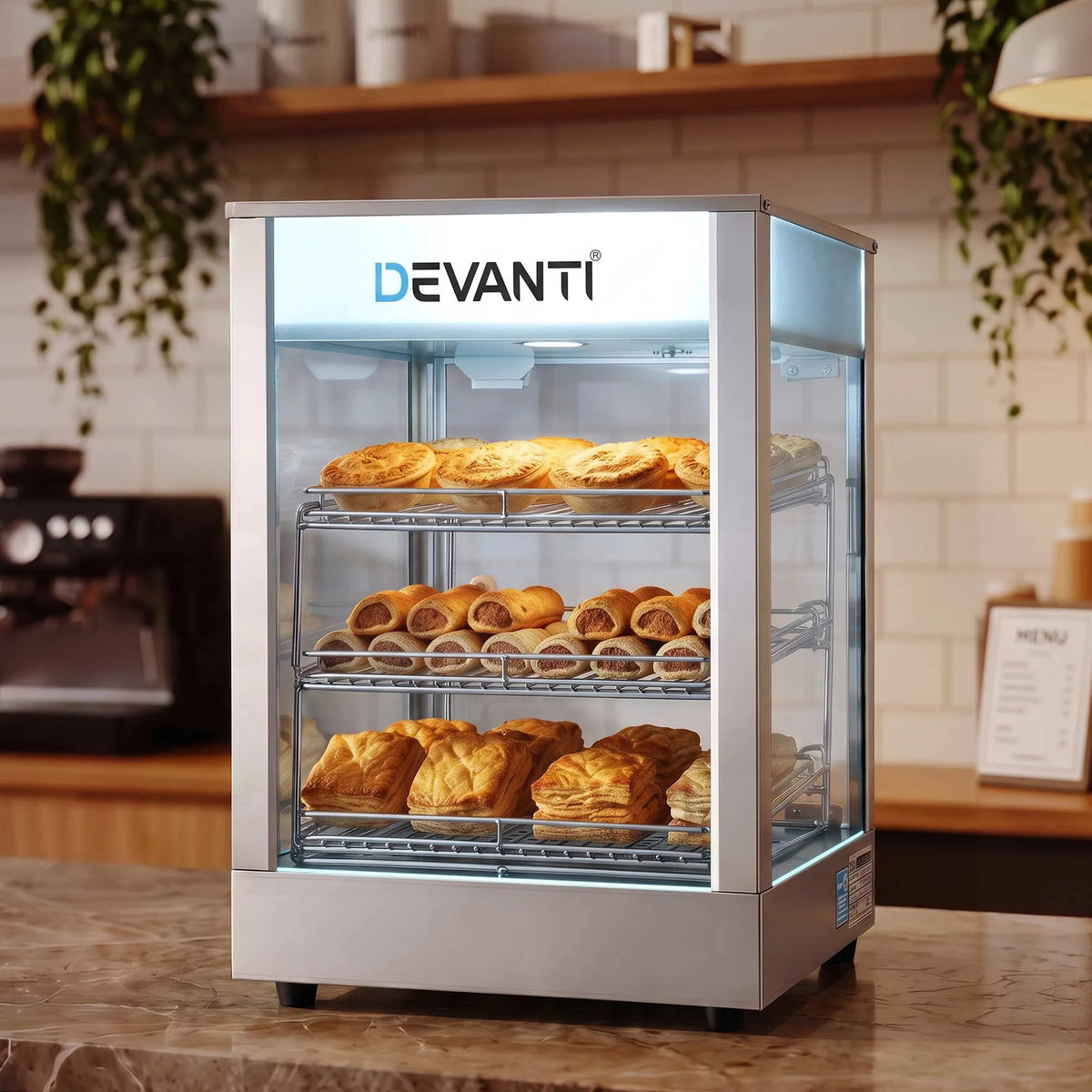 Devanti Commercial Food Warmer 850W 3 Shelf Heated Display Cabinet