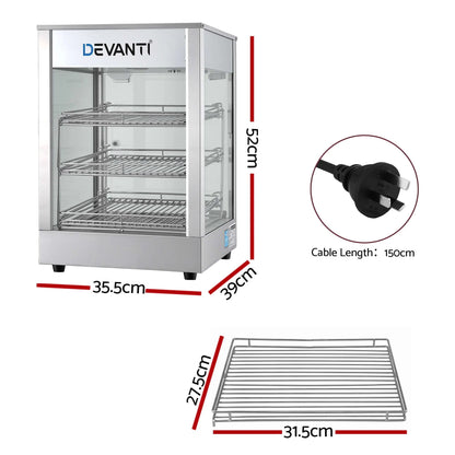 Devanti Commercial Food Warmer 850W 3 Shelf Heated Display Cabinet - Image 2