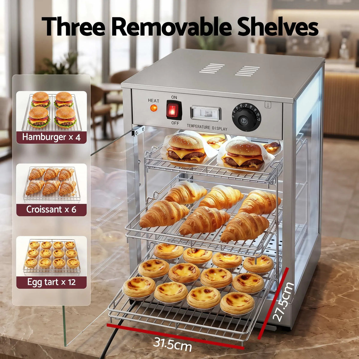 Devanti Commercial Food Warmer 850W 3 Shelf Heated Display Cabinet - Image 5