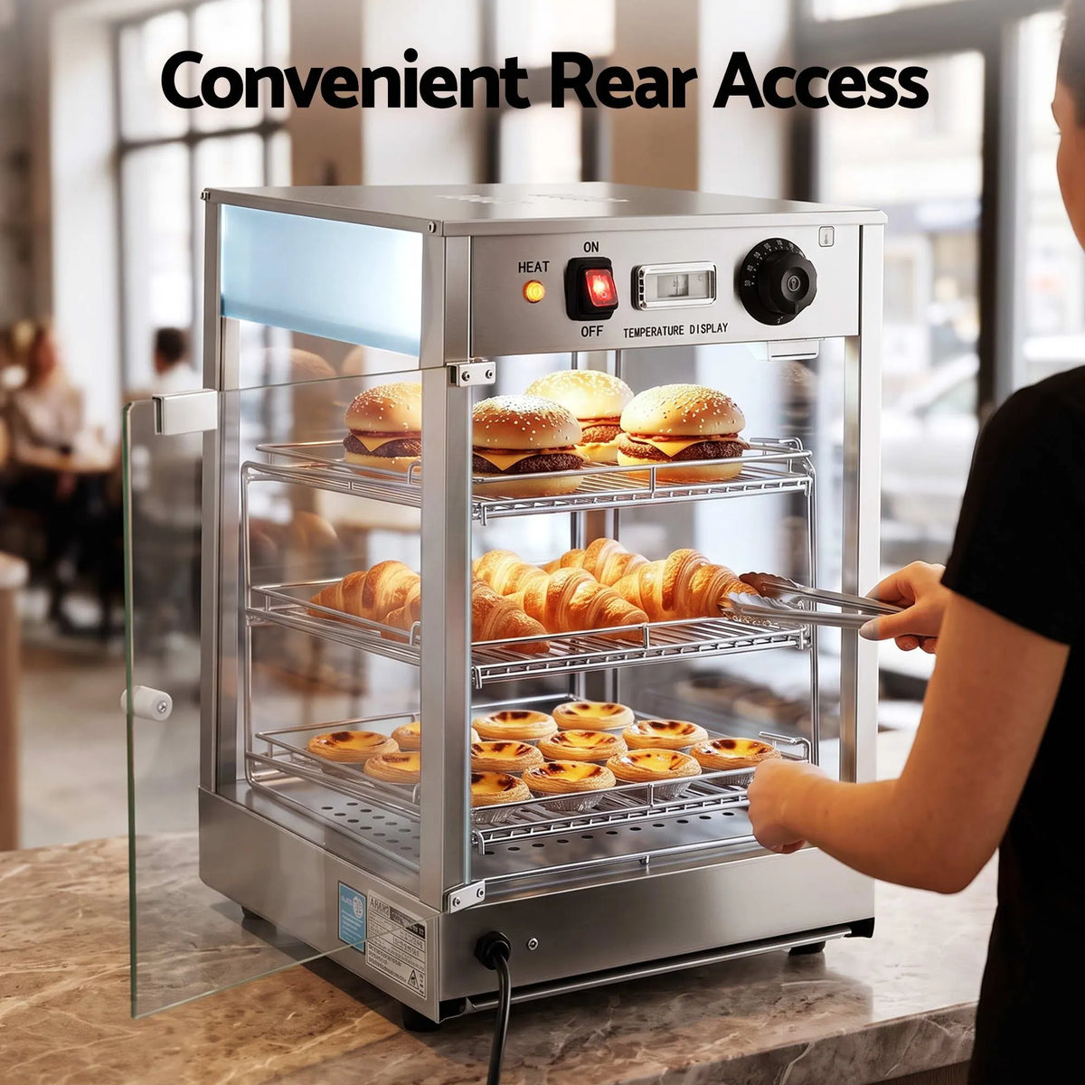 Devanti Commercial Food Warmer 850W 3 Shelf Heated Display Cabinet - Image 7