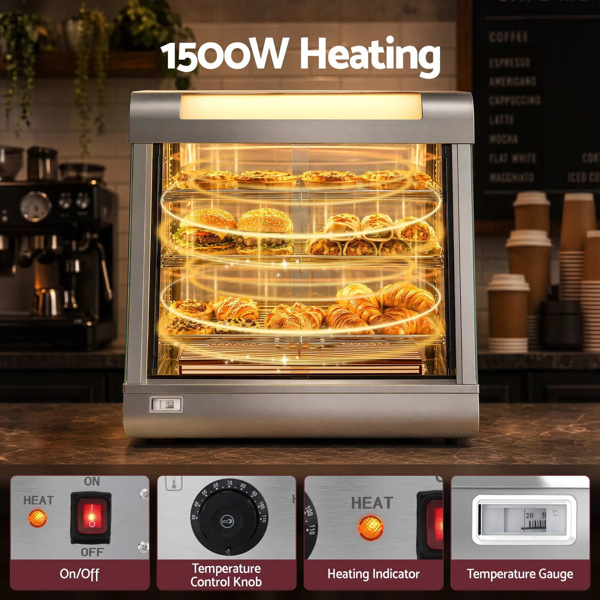 Devanti Commercial Food Warmer 1500W 3 Shelf Heated Display Cabinet - Image 3