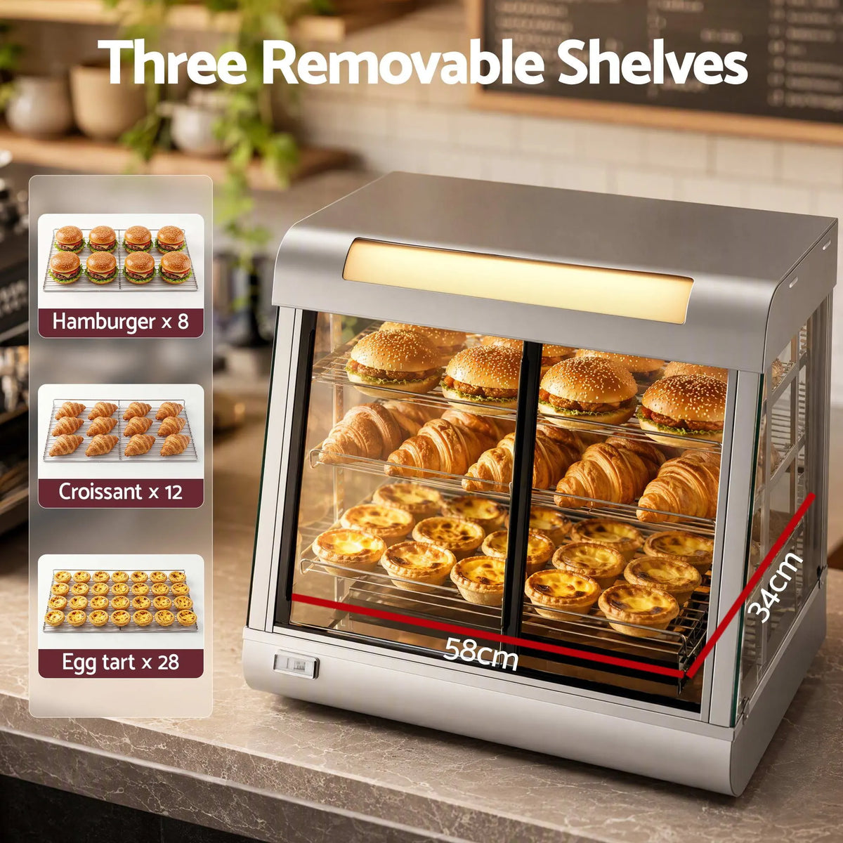 Devanti Commercial Food Warmer 1500W 3 Shelf Heated Display Cabinet - Image 4