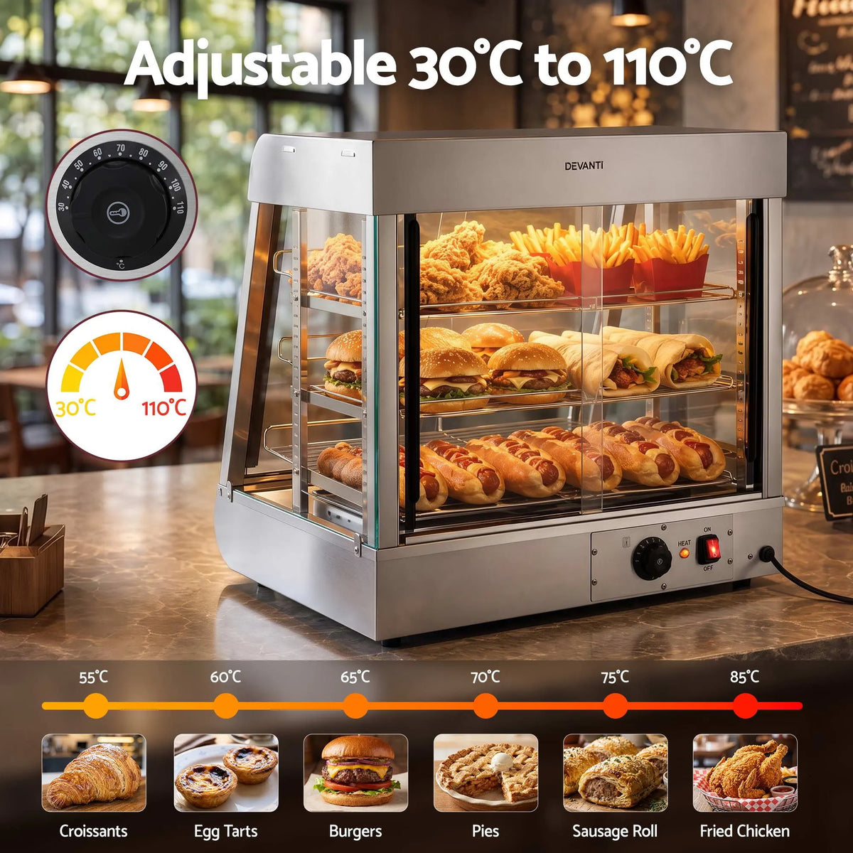 Devanti Commercial Food Warmer 1500W 3 Shelf Heated Display Cabinet - Image 5