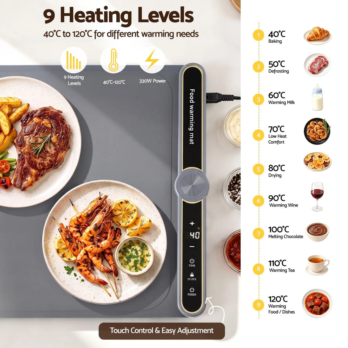 Devanti Food Warming Mat 80cm Electric Food Warmer Roll Up Buffet Tray Grey - Image 4