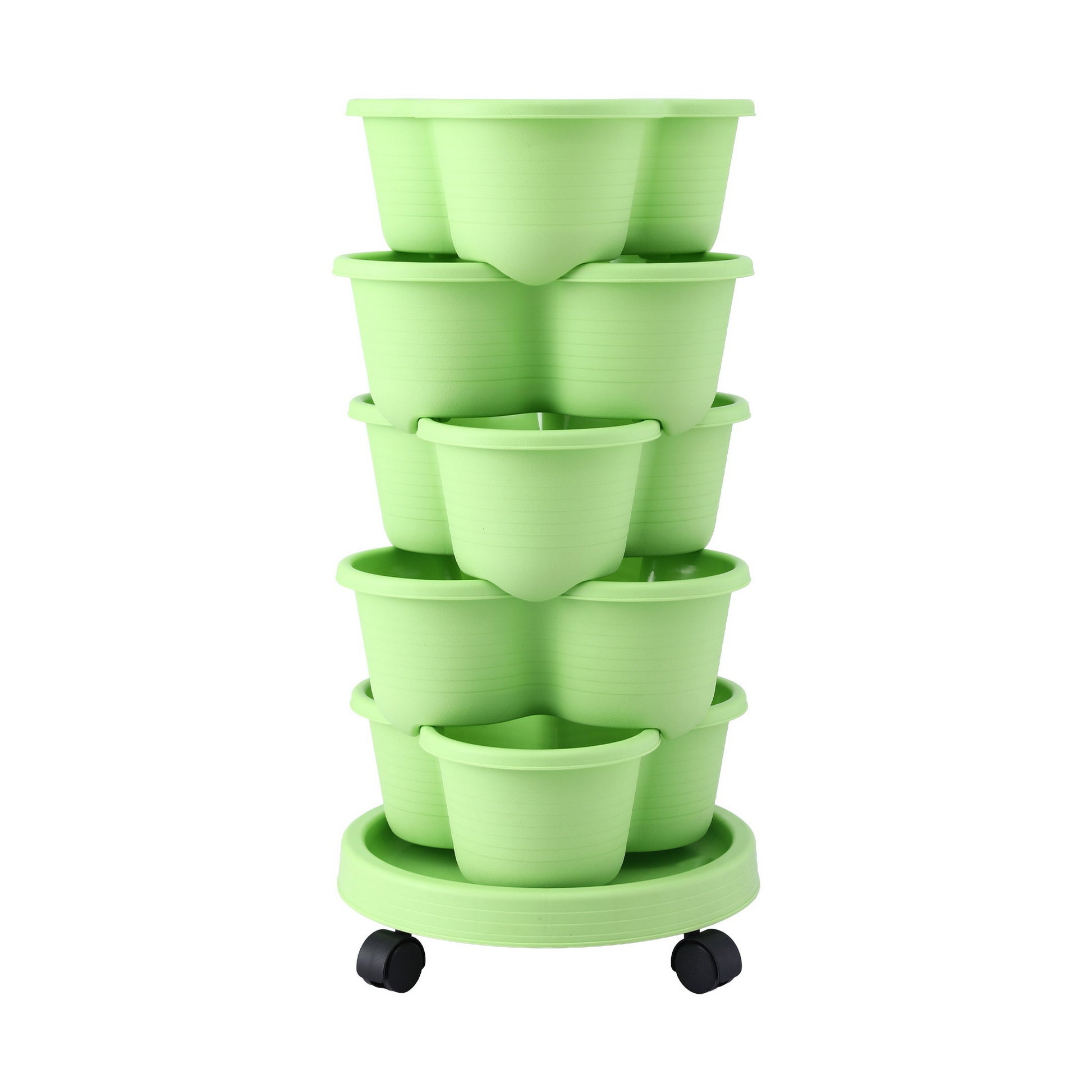 Green Fingers 5 Tier Vertical Garden Planter, Stackable Planters with Wheels, Light Green, Garden Bed, Garden Tower Indoor Outdoor, Auto Drainage System, for Strawberries, Herbs, Flowers, Vegetables - Image 3