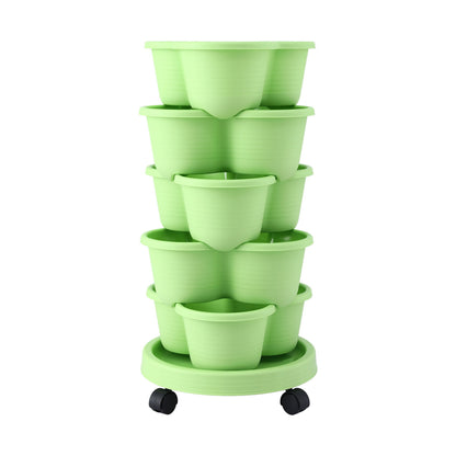 Green Fingers 5 Tier Vertical Garden Planter, Stackable Planters with Wheels, Light Green, Garden Bed, Garden Tower Indoor Outdoor, Auto Drainage System, for Strawberries, Herbs, Flowers, Vegetables - Image 3