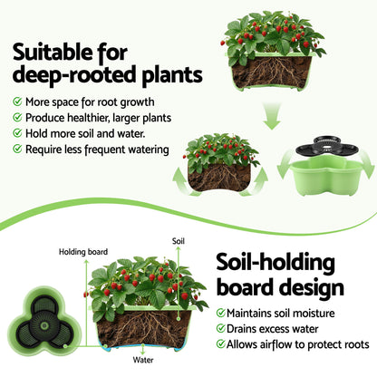 Green Fingers 5 Tier Vertical Garden Planter, Stackable Planters with Wheels, Light Green, Garden Bed, Garden Tower Indoor Outdoor, Auto Drainage System, for Strawberries, Herbs, Flowers, Vegetables - Image 9