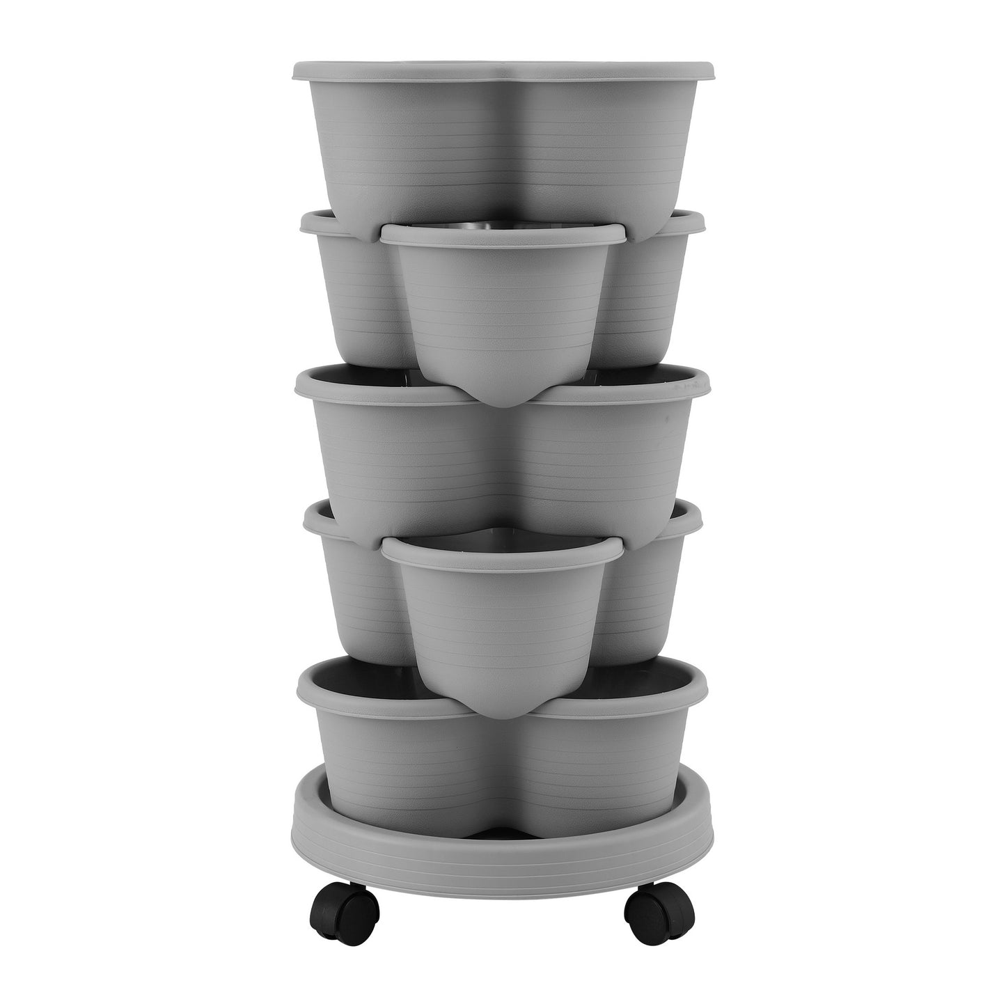 Green Fingers 5 Tier Vertical Garden Planter, Stackable Planters with 4 Wheels, Grey, Raised Garden Bed, Garden Tower Indoor Outdoor, Auto Drainage System, for Strawberries, Herbs, Flower, Vegetables - Image 3