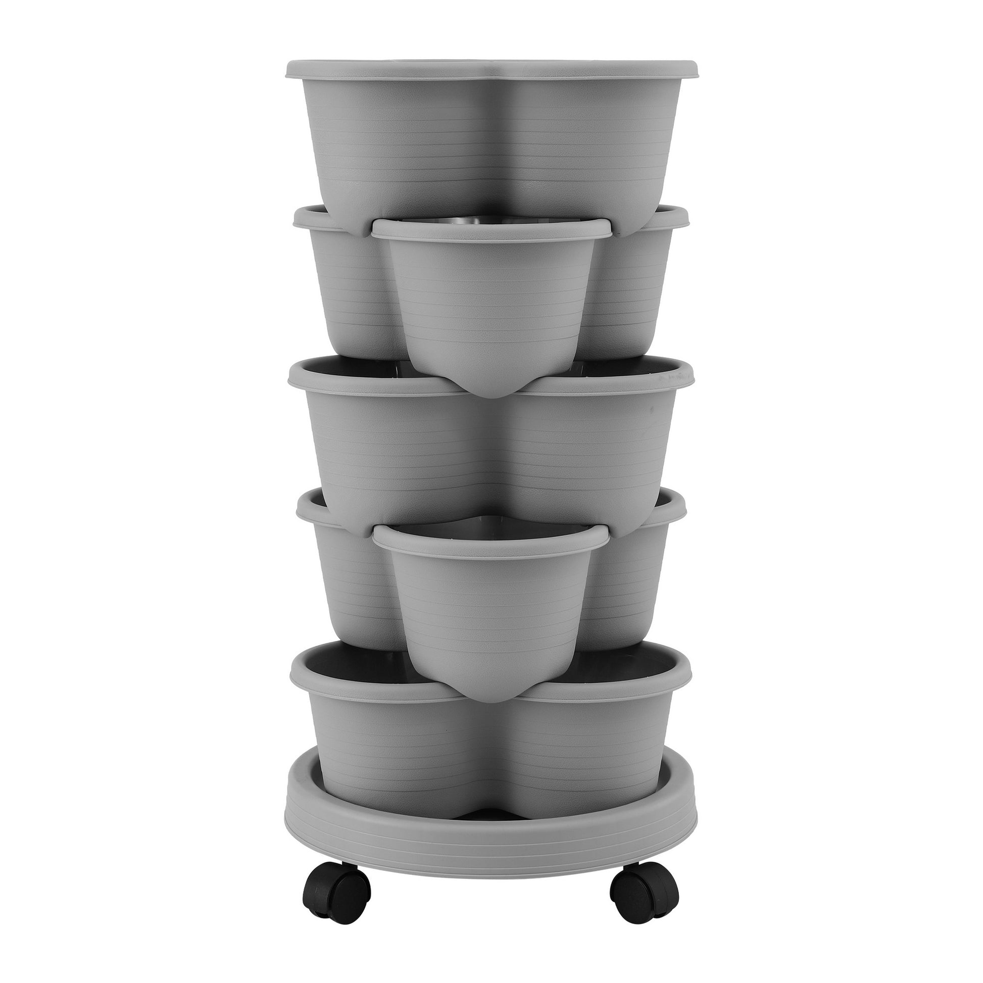 Green Fingers 5 Tier Vertical Garden Planter, Stackable Planters with 4 Wheels, Grey, Raised Garden Bed, Garden Tower Indoor Outdoor, Auto Drainage System, for Strawberries, Herbs, Flower, Vegetables - Image 3