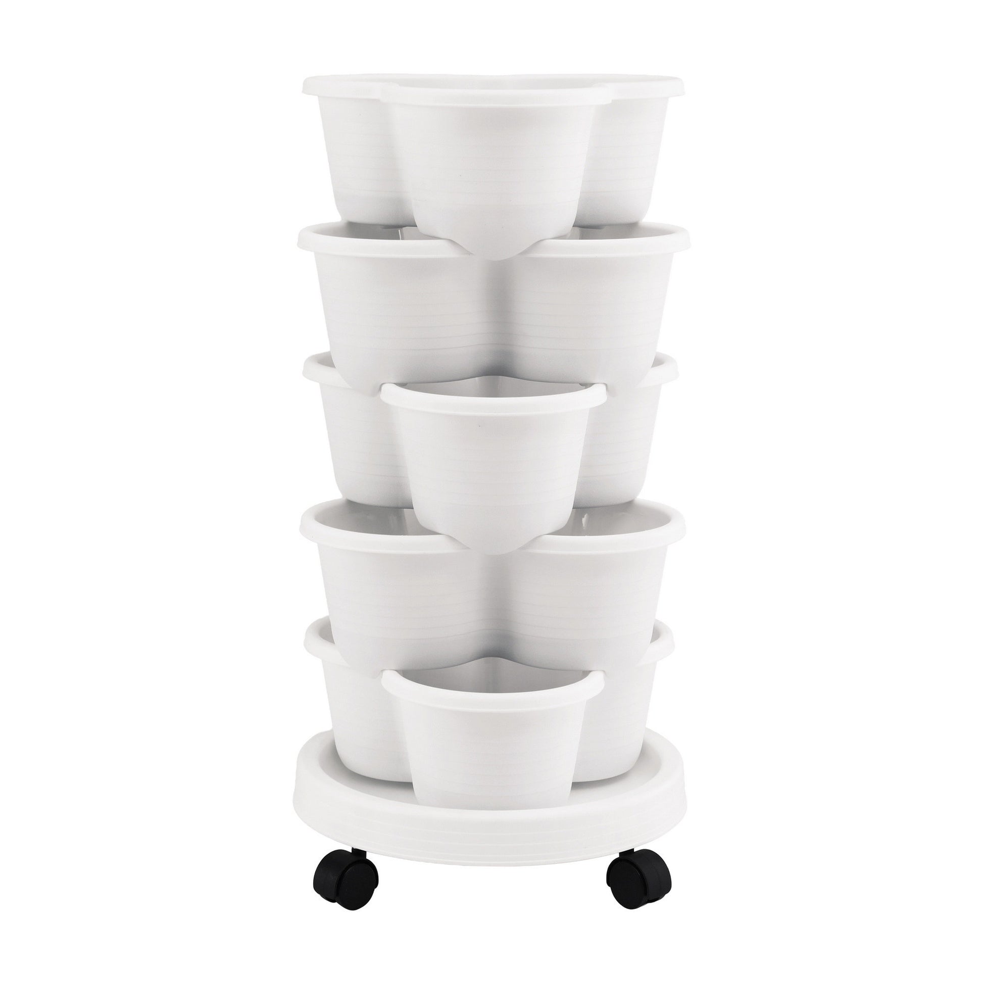 Green Fingers 5 Tier Vertical Garden Planter, Stackable Planters with Wheels, White, Garden Bed, Garden Tower Indoor Outdoor, Auto Drainage System, for Strawberries, Herbs, Flowers, Vegetables - Image 3