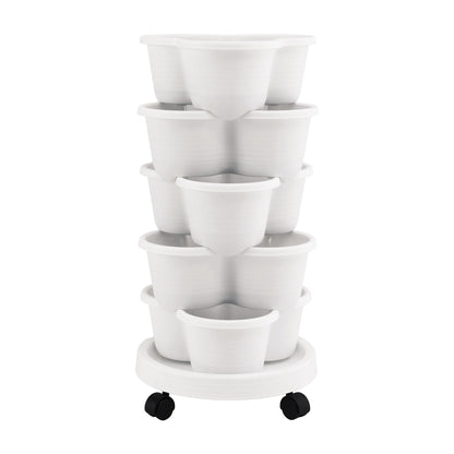 Green Fingers 5 Tier Vertical Garden Planter, Stackable Planters with Wheels, White, Garden Bed, Garden Tower Indoor Outdoor, Auto Drainage System, for Strawberries, Herbs, Flowers, Vegetables - Image 3