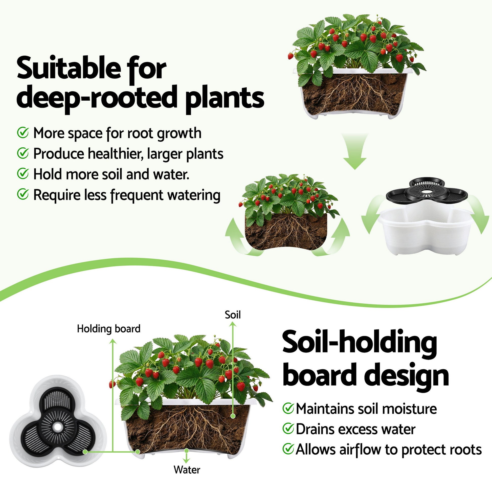 Green Fingers 5 Tier Vertical Garden Planter, Stackable Planters with Wheels, White, Garden Bed, Garden Tower Indoor Outdoor, Auto Drainage System, for Strawberries, Herbs, Flowers, Vegetables - Image 9