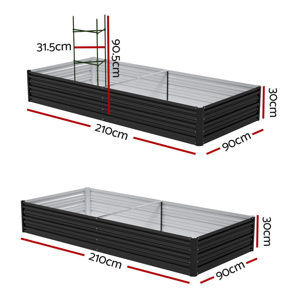 Green Fingers Raised Garden Bed 2 Pcs 210x90cm Planter Box Container Galvanised Metal Outdoor - Image 2