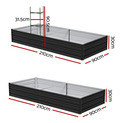 Green Fingers Raised Garden Bed 2 Pcs 210x90cm Planter Box Container Galvanised Metal Outdoor - Image 2