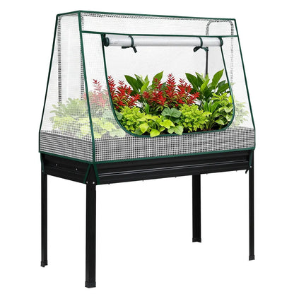 Green Fingers Elevated Metal Garden Bed Kit w Mini Greenhouse Cover 116x60cm Stand-Up Height Trellis - Image 7