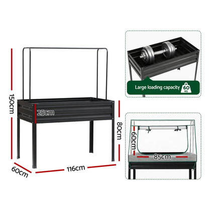Green Fingers Elevated Metal Garden Bed Kit w Mini Greenhouse Cover 116x60cm Stand-Up Height Trellis - Image 2
