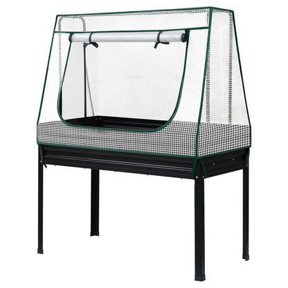 Green Fingers Elevated Metal Garden Bed Kit w Mini Greenhouse Cover 116x60cm Stand-Up Height Trellis - Image 3