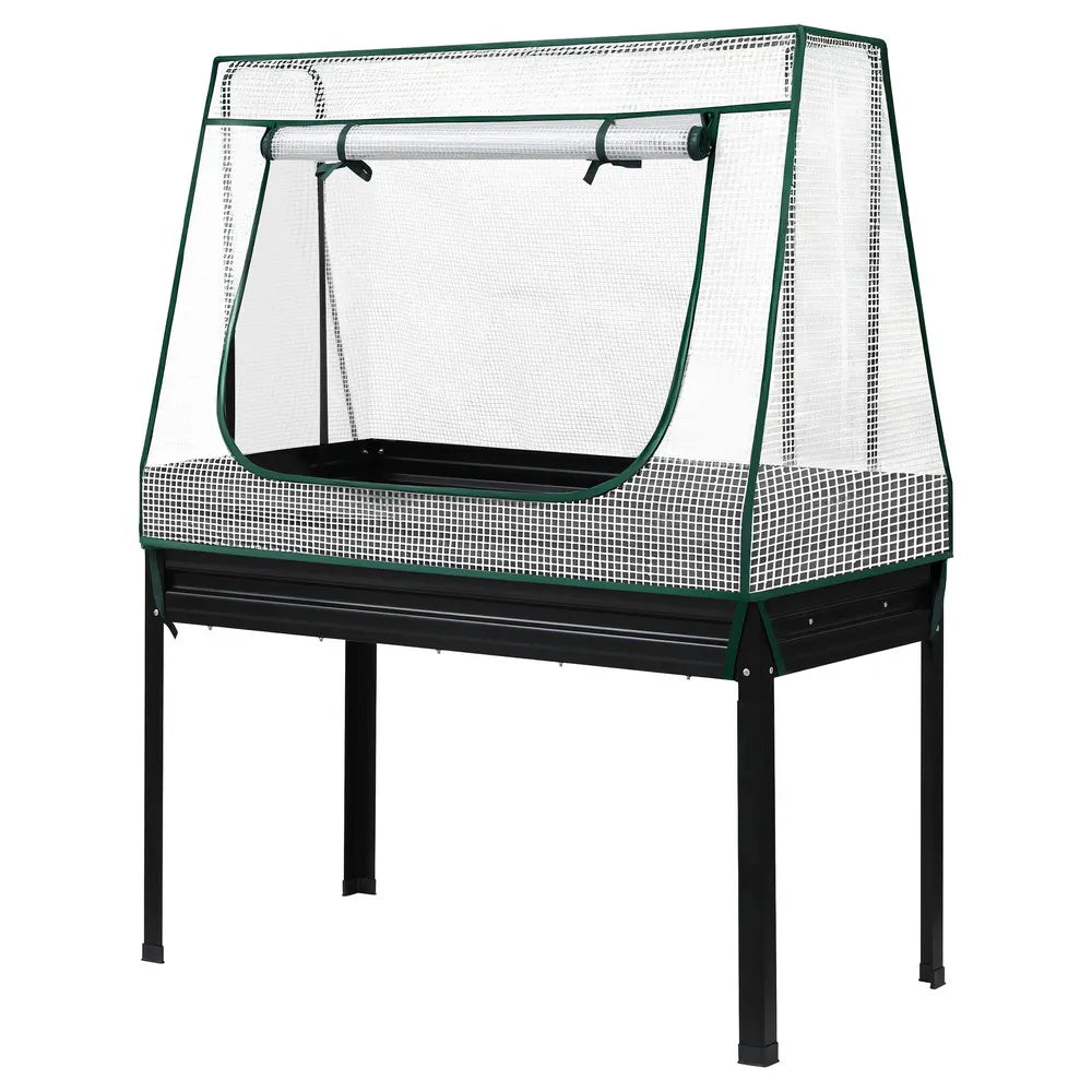 Green Fingers Elevated Metal Garden Bed Kit w Mini Greenhouse Cover 116x60cm Stand-Up Height Trellis - Image 8