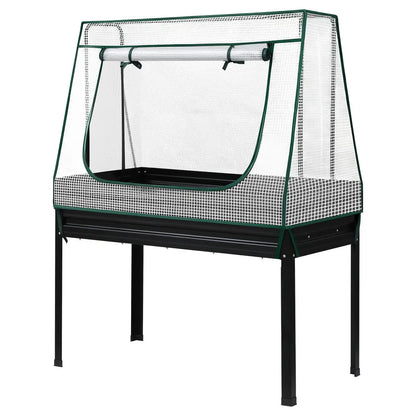 Green Fingers Elevated Metal Garden Bed Kit w Mini Greenhouse Cover 116x60cm Stand-Up Height Trellis - Image 8