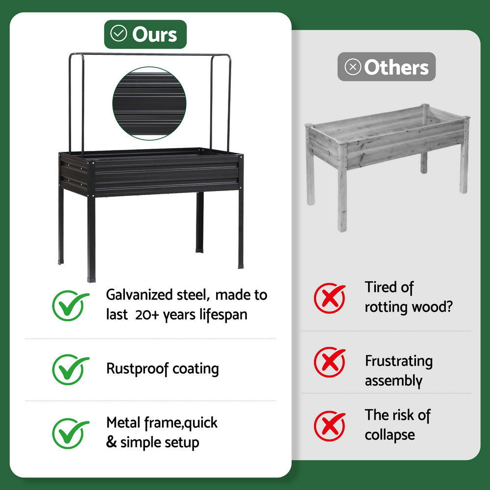 Green Fingers Elevated Metal Garden Bed Kit w Mini Greenhouse Cover 116x60cm Stand-Up Height Trellis - Image 4