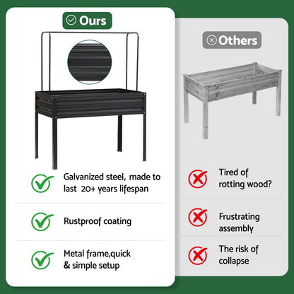 Green Fingers Elevated Metal Garden Bed Kit w Mini Greenhouse Cover 116x60cm Stand-Up Height Trellis - Image 4
