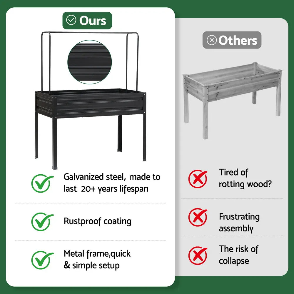 Green Fingers Elevated Metal Garden Bed Kit w Mini Greenhouse Cover 116x60cm Stand-Up Height Trellis - Image 2