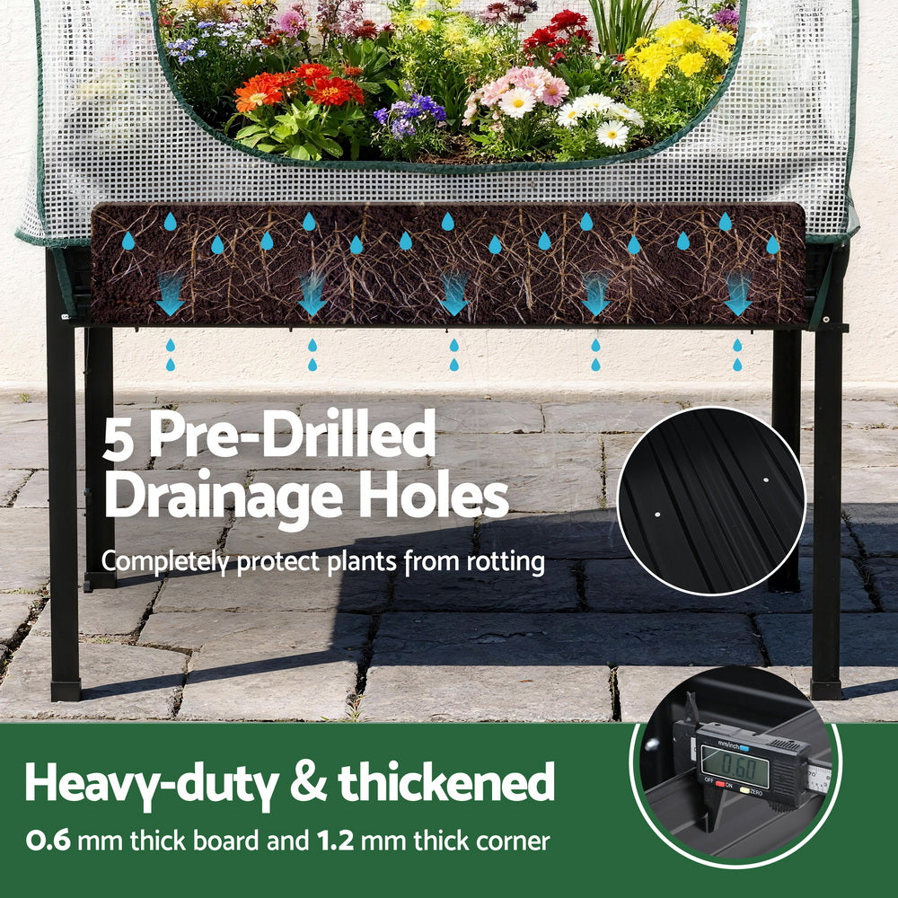 Green Fingers Elevated Metal Garden Bed Kit w Mini Greenhouse Cover 116x60cm Stand-Up Height Trellis - Image 5
