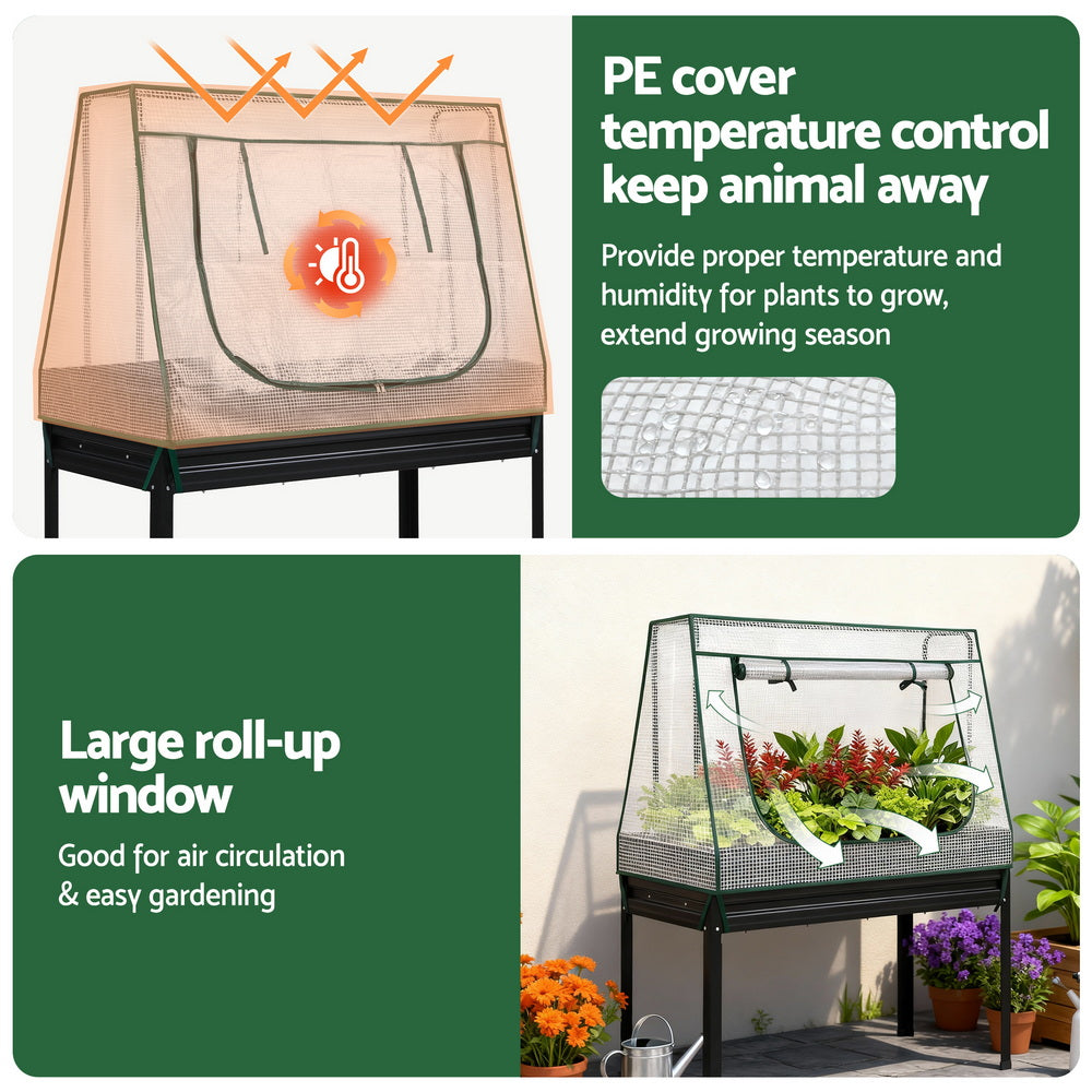 Green Fingers Elevated Metal Garden Bed Kit w Mini Greenhouse Cover 116x60cm Stand-Up Height Trellis - Image 6