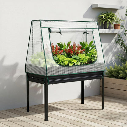Green Fingers Elevated Metal Garden Bed Kit w Mini Greenhouse Cover 116x60cm Stand-Up Height Trellis - Image 7