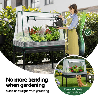 Green Fingers Elevated Metal Garden Bed Kit w Mini Greenhouse Cover 116x60cm Stand-Up Height Trellis - Image 8